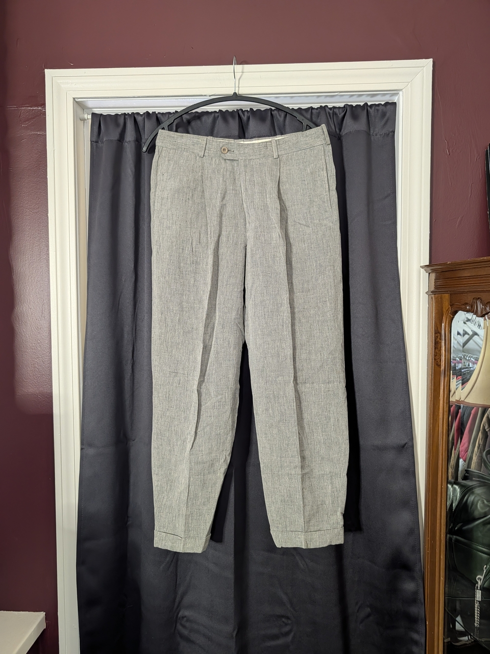 LANVIN Gray Cuffed LINEN Textured Mens Trousers Dress Pants France 31"